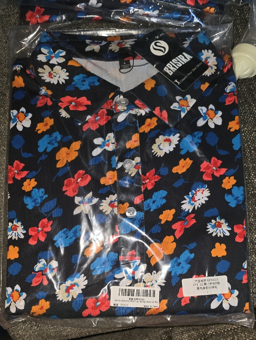 Men’s Black Floral Button-Up Shirt - Blue, Red & Orange Brisira Golf Shirt